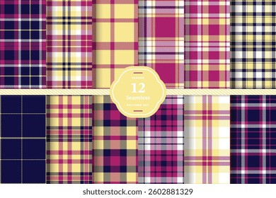 Modern Seamless Tartan featuring Sandy Beige and Rustic Auburn Fabric Design Set of 12