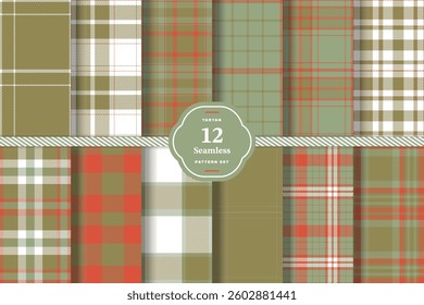 Modern Seamless Tartan featuring Sandy Beige and Dusky Pink Fabric Design Set of 12
