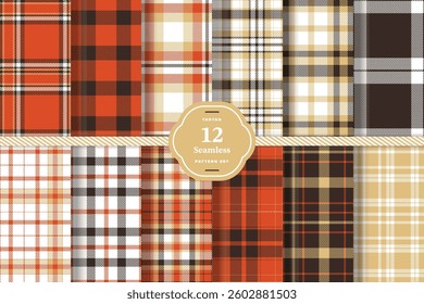 Modern Seamless Tartan featuring Smoky Charcoal and Dark Slate Fabric Design Set of 12