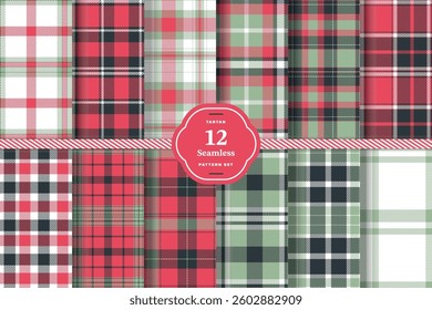 Modern Seamless Tartan featuring Smoky Charcoal and Muted Coral Fabric Design Set of 12