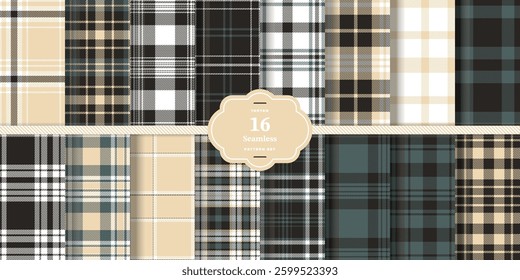 Modern Seamless Tartan featuring Soft Crimson and Sandy Beige Textile Design Set of 16