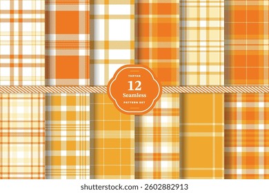 Modern Seamless Tartan featuring Soft Vanilla and Cherry Red Fabric Design Set of 12