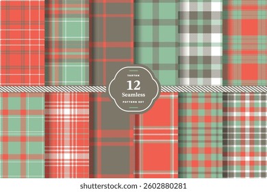 Modern Seamless Tartan featuring Sunflower Yellow and Cherry Red Fabric Design Set of 12