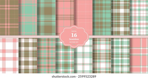Modern Seamless Tartan featuring Vibrant Red and Sandy Beige Textile Design Set of 16