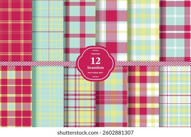 Modern Seamless Tartan featuring Warm Honey and Sandy Beige Fabric Design Variant 1 Set of 12