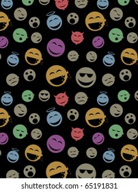 Modern seamless texture with smile balls. Cool grunge style. Vector EPS 10 illustration.