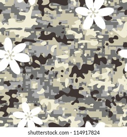 Modern seamless urban camouflage background pattern with flowers