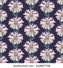 Modern seamless vector botanical colourful pattern with garden flowers. Can be used for printing on paper, stickers, badges, bijouterie, cards, textiles.