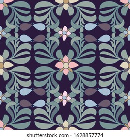 Modern seamless vector botanical colourful pattern with garden flowers. Can be used for printing on paper, stickers, badges, bijouterie, cards, textiles.