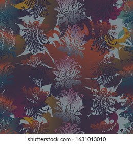Modern seamless vector botanical colourful pattern with garden flowers. Can be used for printing on paper, stickers, badges, bijouterie, cards, textiles.