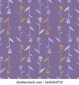 Modern seamless vector botanical colourful pattern with lined decorative tulips. Can be used for printing on paper, stickers, badges, bijouterie, cards, textiles. 