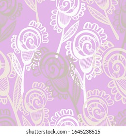 Modern seamless vector botanical colourful pattern with lined tender pink roses. Can be used for printing on paper, stickers, badges, bijouterie, cards, textiles. 