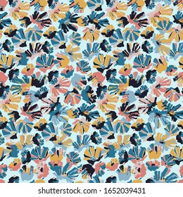 Modern seamless vector botanical colourful pattern with chicory flowers. Can be used for printing on paper, stickers, badges, bijouterie, cards, textiles. 