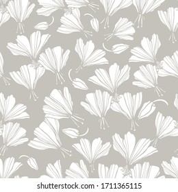 Modern seamless vector botanical colourful pattern with abstract lined butterfly flowers in pastel brown colors. Can be used for printing on paper, stickers, badges, bijouterie, cards, textiles. 