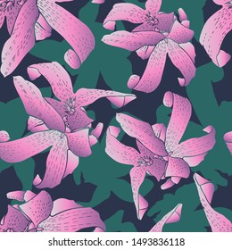 Modern seamless vector botanical with flower. Can be used for printing on paper, stickers, badges, bijouterie, cards, textiles.