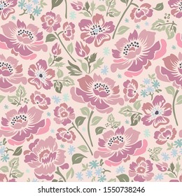 Modern seamless vector botanical with flower for textile. Can be used for printing on paper, stickers, badges, bijouterie, cards, textiles