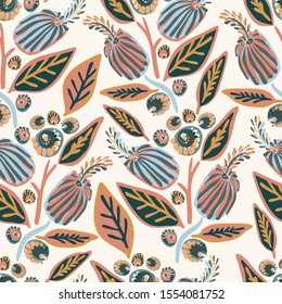 Modern seamless vector botanical with flower. Can be used for printing on paper, stickers, badges, bijouterie, cards, textiles. 