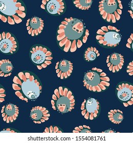 Modern seamless vector botanical with flower on a dark background. Can be used for printing on paper, stickers, badges, bijouterie, cards, textiles. 