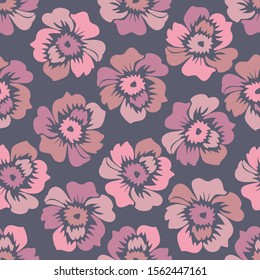 Modern seamless vector botanical with flower on a dark background. Can be used for printing on paper, stickers, badges, bijouterie, cards, textiles. 