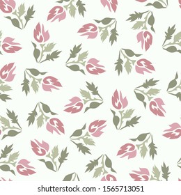 Modern seamless vector botanical with flower for textile. Can be used for printing on paper, stickers, badges, bijouterie, cards, textiles. 