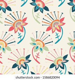 Modern seamless vector botanical with flower. Can be used for printing on paper, stickers, badges, bijouterie, cards, textiles. 