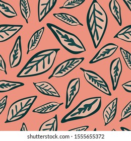 Modern seamless vector botanical with leaves. Can be used for printing on paper, stickers, badges, bijouterie, cards, textiles. 