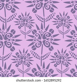 Modern seamless vector botanical pattern with garden flowers in pink. Can be used for printing on paper, stickers, badges, bijouterie, cards, textiles. 