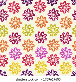 Modern seamless vector botanical pattern with seasonal spring flowers chicory or cornflower in purple tones. Can be used for printing on paper, stickers, badges, bijouterie, cards, textiles. 