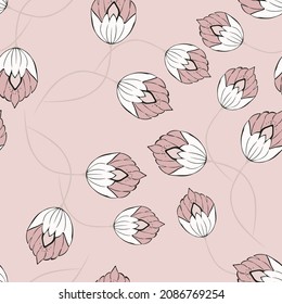 Modern seamless vector botanical pattern with spring flowers. Сan be used for wallpaper, cover, cards, textiles website background, print. Stylish background in light pink colors