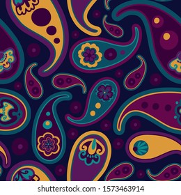 Modern seamless vector with decorative abstract shapes in jewel-tone. Can be used for printing on paper, stickers, badges, bijouterie, cards, textiles. 