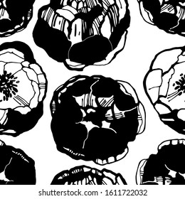 modern seamless vector floral pattern. stylized peony flowers. fabric, wrapping paper, background, wallpaper, surface and textile design.  macro view. trendy ornament, flower illustration clipart.