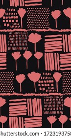 modern seamless vector landscape pattern. trendy graphical scenery ornament. Harvest abstract hand drawn clipart: fields, gardens, bushes, beds and trees. Vineyard, agriculture illustration. 