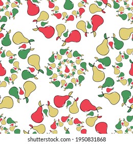 Modern seamless vector pattern abstract silhouettes of summer fruits pears in circles in bright colors. The design is perfect for textile, backgrounds, wrapping paper, bags