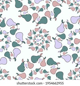 Modern seamless vector pattern abstract silhouettes of summer fruits pears in circles in pastel tones. The design is perfect for textile, backgrounds, wrapping paper, bags