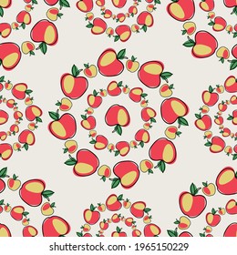 Modern seamless vector pattern abstract silhouettes of summer fruits apples in circles in bright colors. The design is perfect for textile, backgrounds, wrapping paper, bags