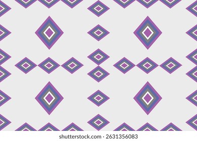Modern seamless vector pattern featuring layered diamond shapes in shades of purple, grey, and white on a light background. Contemporary and versatile design.