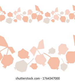 Modern seamless vector pattern in pastel colours with abstract fruits cherries and pomegranates in lines in pink tone. Perfect for wallpaper, wrapping paper, borders, badges, backgrounds, packaging.