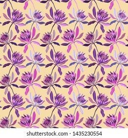 Modern seamless vector, with tropical flora. Design drawn with the help of the iPad Pro and modified in vectorized form.