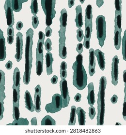 Modern seamless watercolor abstract pattern featuring organic teal ink strokes and textured vertical brush marks on a clean white background.