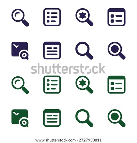 Modern Search and Navigation Interface Icons - Magnifying Glass, List, and Setting UI