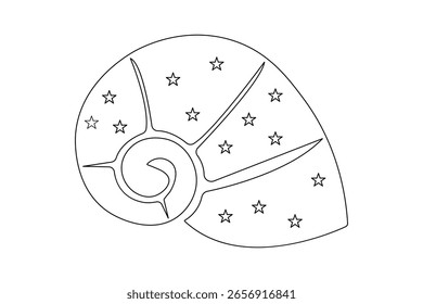 Modern seashell minimal line art in one continuous drawing and isolated vector illustration style