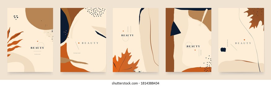 Modern seasonal artistic abstract background templates. Trendy hand drawn vector illustration.