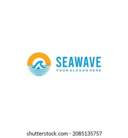 Diseño del logotipo de la sombra de la puesta de sol de las olas del mar