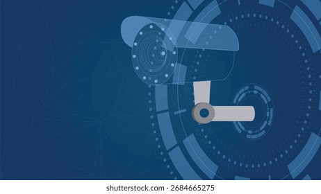 Modern security background with digital surveillance camera and abstract cyber technology elements, ideal for safety, monitoring, protection, and futuristic technology concepts