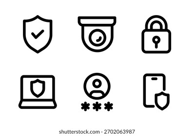 Conjunto de iconos de seguridad moderno para proyectos de diseño de seguridad y protección, Colección de ilustración de escudo digital para conceptos de privacidad y vigilancia
