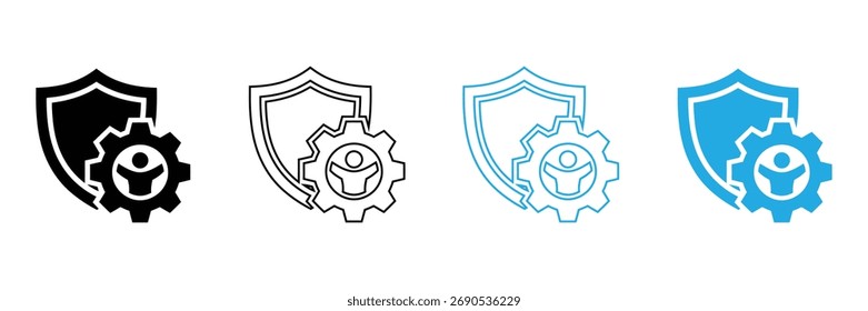 Iconos de seguridad modernos con Elementos de escudo y engranajes, perfectos para representar soluciones tecnológicas, ciberseguridad y gestión de usuarios con un toque profesional.