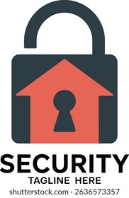 Modern security logo featuring a house and lock for home protection and property safety with simple design