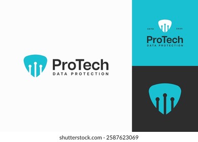 modern security, protect, safe, guard, shield digital data protection logo business vector design template with simple, clean and futuristic styles