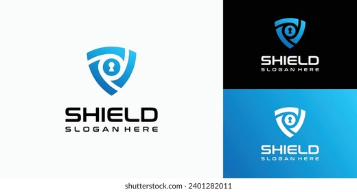 Modern security shield with keyhole logo design
