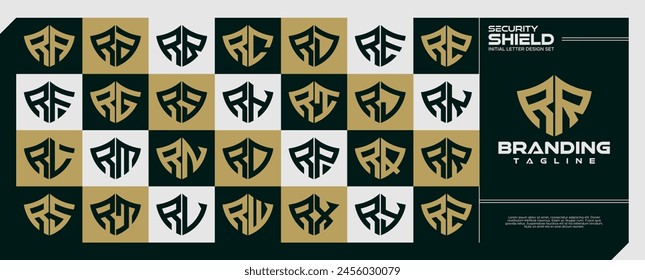 Modern security shield letter R RR logo bundle